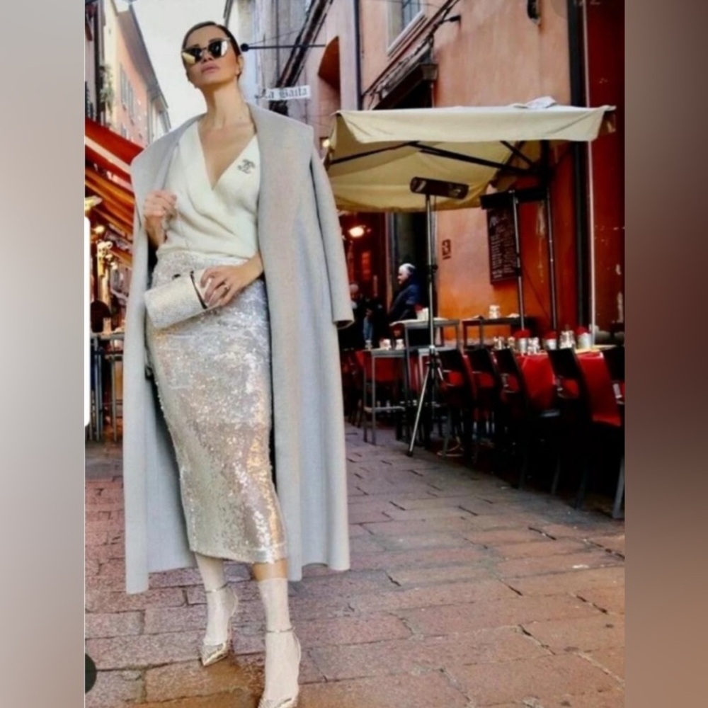 Gianni Bini Silver Sequin Skirt